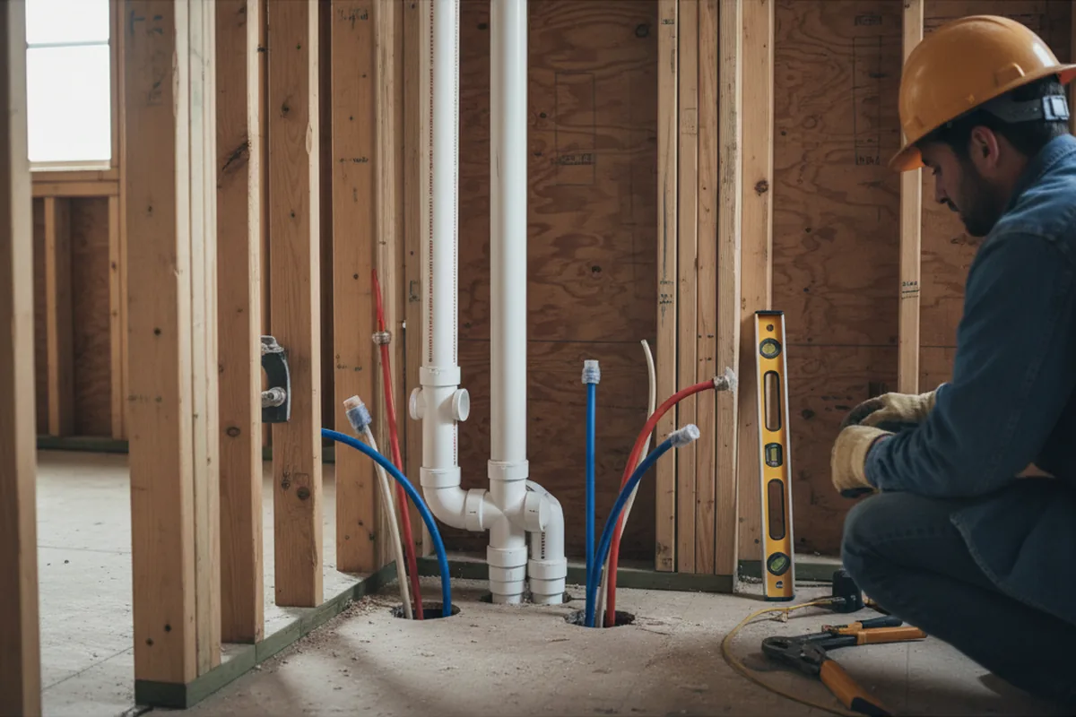 Drain and supply rough-in during Garbage Disposal Repair in Blue Lake